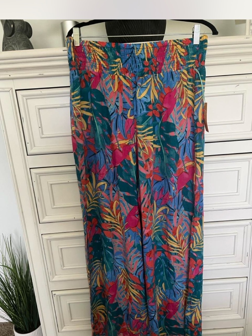 Kona Sol Teal Multicolor Tropical Print Wide-Leg Pants
